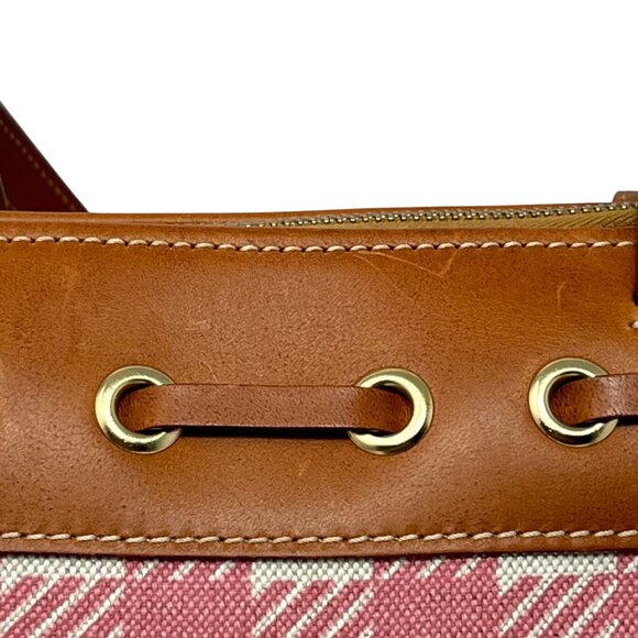 Dooney & Bourke Pink & Beige Checkered Canvas Tote Bag With Leather‎ Accents - Picture 6 of 15